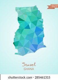 Low Poly map of Ghana isolated on background. Vector version
