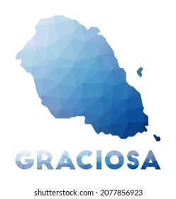 Low poly map of Graciosa. Geometric illustration of the island. Graciosa polygonal map. Technology, internet, network concept. Vector illustration.