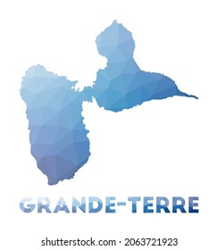 Low poly map of Grande-Terre. Geometric illustration of the island. Grande-Terre polygonal map. Technology, internet, network concept. Vector illustration.