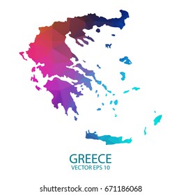 Low poly map of Greece. Colorful Polygonal shape on black background - vector illustration eps 10.
