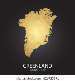 Low poly map of Greenland. Gold Polygonal shape on black background. Vector illustration eps 10.