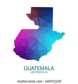 Low poly map of Guatemala. Colorful Polygonal shape on black background. Vector illustration eps 10.