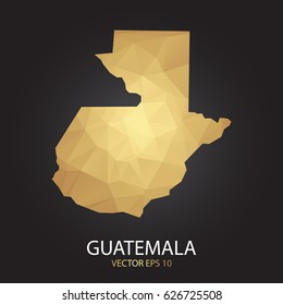Low poly map of Guatemala. Gold Polygonal shape on black background. Vector illustration eps 10.