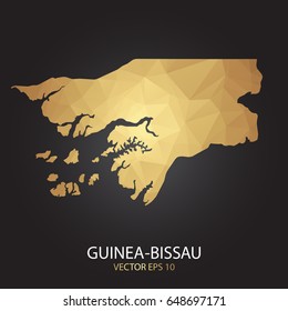 Low poly map of Guinea Bissau. Gold Polygonal shape on black background. Vector illustration eps 10.