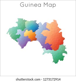 Low Poly map of Guinea. Guinea geometric polygonal, mosaic style map.