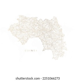 Low poly map of Guinea. Gold polygonal wireframe. Glittering vector with gold particles on white background. Vector illustration eps 10.