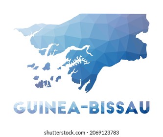 Low poly map of Guinea-Bissau. Geometric illustration of the country. Guinea-Bissau polygonal map. Technology, internet, network concept. Vector illustration.