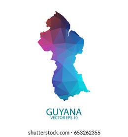 Low poly map of Guyana. Colorful Polygonal shape on black background - vector illustration eps 10.