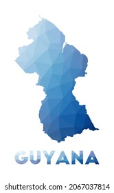 Low poly map of Guyana. Geometric illustration of the country. Guyana polygonal map. Technology, internet, network concept. Vector illustration.