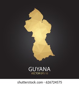 Low poly map of Guyana. Gold Polygonal shape on black background. Vector illustration eps 10.