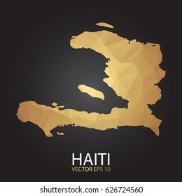 Low poly map of Haiti. Gold Polygonal shape on black background. Vector illustration eps 10.