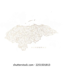 Low poly map of Honduras. Gold polygonal wireframe. Glittering vector with gold particles on white background. Vector illustration eps 10.