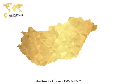 Low poly map of Hungary. Gold Polygon. Vector illustration eps 10.