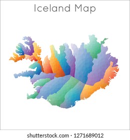 Low poly map of Iceland in a geometric, mosaic style.
