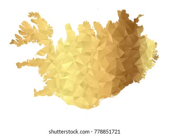 Low poly map of Iceland. Gold Polygon. Vector illustration eps 10.