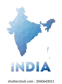 Mapa de baja polilla de la India. Ilustración geométrica del país. Mapa poligonal de la India. Tecnología, Internet, concepto de red. Ilustración vectorial.