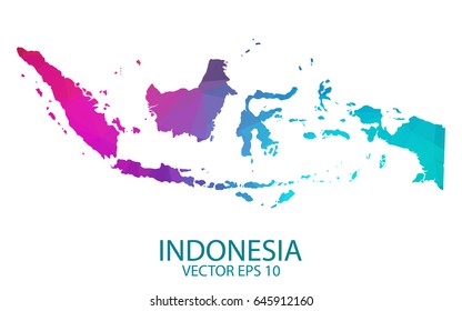 Low poly map of Indonesia. Colorful Polygonal shape on black background. Vector illustration eps 10.