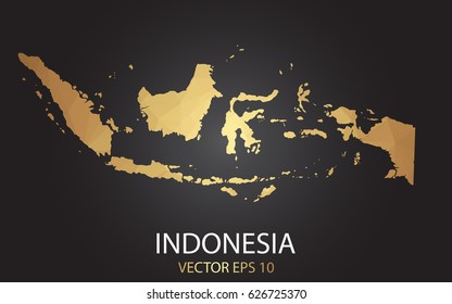 Low poly map of Indonesia. Gold Polygonal shape on black background. Vector illustration eps 10.