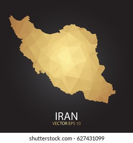 Low poly map of Iran. Gold Polygonal shape on black background. Vector illustration eps 10.