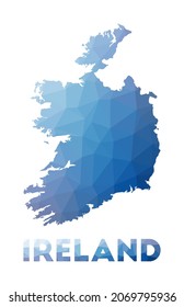 Low-Poly-Karte von Irland. Geometrische Abbildung des Landes. Irland - Polygonal Karte. Technologie, Internet, Netzkonzept. Vektorgrafik.