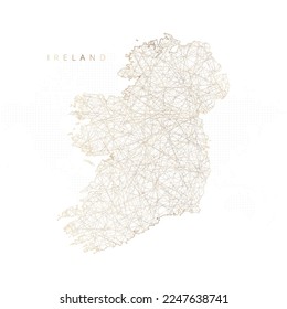 Low poly map of Ireland. Gold polygonal wireframe. Glittering vector with gold particles on white background. Vector illustration eps 10.