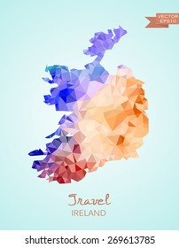 Low Poly Map of Ireland isolated. Vector version