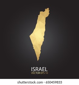 Low poly map of Israel. Gold Polygonal shape on black background. Vector illustration eps 10.