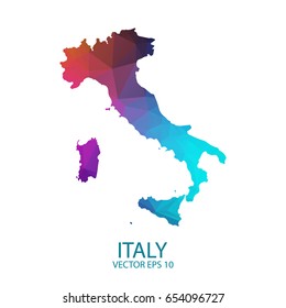 Low poly map of Italy. Colorful Polygonal shape on black background - vector illustration eps 10.
