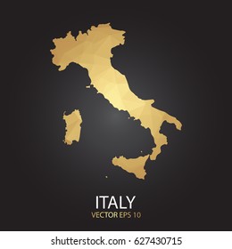 Low poly map of Italy. Gold Polygonal shape on black background. Vector illustration eps 10.