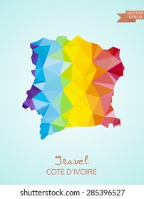 Low Poly map of Ivory Coast isolated on background. Vector version