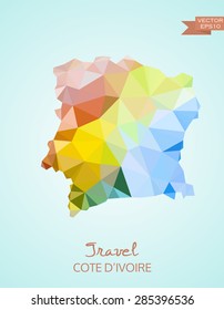 Low Poly map of Ivory Coast isolated on background. Vector version