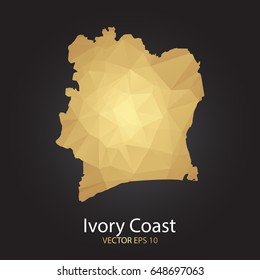 Low poly map of Ivory Coast. Gold Polygonal shape on black background. Vector illustration eps 10.