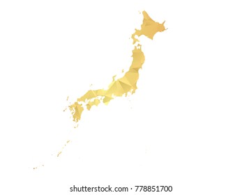 Low poly map of Japan. Gold Polygon. Vector illustration eps 10.