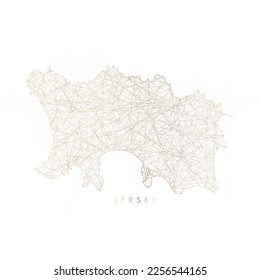 Mapa bajo de poli de Jersey. Mazo de cables polígono dorado. Vector de brillo con partículas de oro sobre fondo blanco. Ilustración vectorial eps 10.