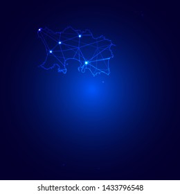 Low poly map of Jersey with lights, communication, trendy triangles design. Wire frame concept.