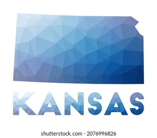 Low poly map of Kansas. Geometric illustration of the US state. Kansas polygonal map. Technology, internet, network concept. Vector illustration.