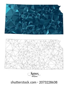 Low Poly Map of Kansas State (USA). Polygonal Shape Vector Illustration on White Background. States of America Territory.