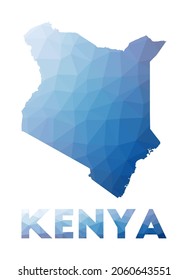 Mapa de polos bajo de Kenia. Ilustración geométrica del país. Mapa poligonal de Kenia. Tecnología, Internet, concepto de red. Ilustración vectorial.