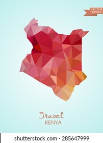 Low Poly map of Kenya  isolated on background. Vector version