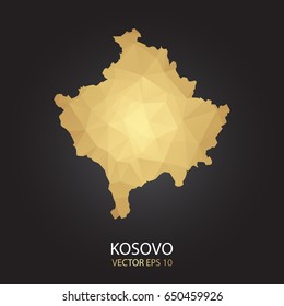 Low poly map of Kosovo. Gold Polygonal shape on black background. Vector illustration eps 10.