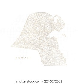 Low poly map of Kuwait. Gold polygonal wireframe. Glittering vector with gold particles on white background. Vector illustration eps 10