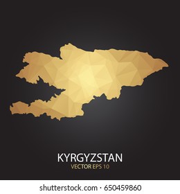 Low poly map of Kyrgyzstan. Gold Polygonal shape on black background. Vector illustration eps 10.