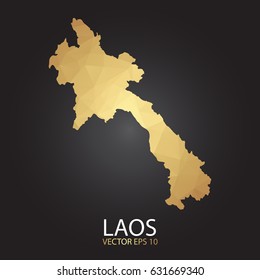 Low poly map of Laos. Gold Polygonal shape on black background. Vector illustration eps 10.