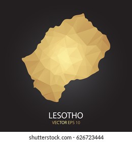 Low poly map of Lesotho. Gold Polygonal shape on black background. Vector illustration eps 10.