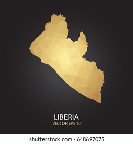 Low poly map of Liberia. Gold Polygonal shape on black background. Vector illustration eps 10.