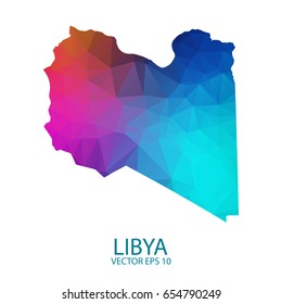 Low poly map of Libya. Colorful Polygonal shape on black background - vector illustration eps 10.