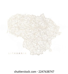Low poly map of Lithuania. Gold polygonal wireframe. Glittering vector with gold particles on white background. Vector illustration eps 10.