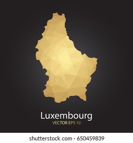 Low poly map of Luxembourg. Gold Polygonal shape on black background. Vector illustration eps 10.