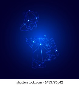 Low poly map of Macau with lights, communication, trendy triangles design. Wire frame concept.