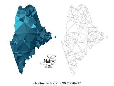Low Poly Map of Maine State (USA). Polygonal Shape Vector Illustration on White Background. States of America Territory.